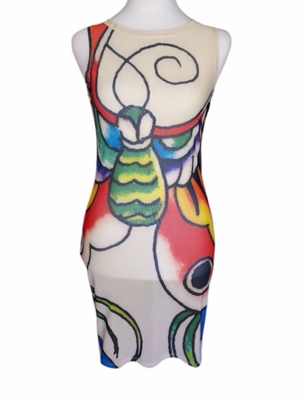 RARE ED HARDY x SIBERIA HILLS Sheer Mesh Butterfly Leopard Tattoo Mini Dress L - Picture 6 of 10